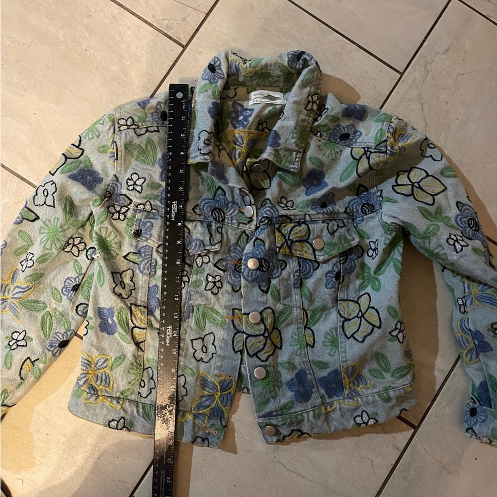 Vtg Urban Outfitters Embroidered Jacket Medium Blue Jean Floral